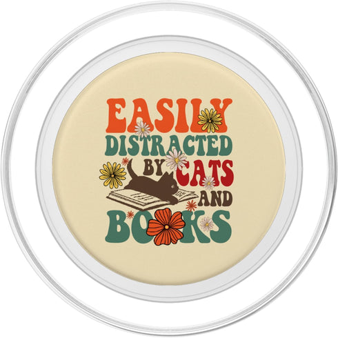 Cute Book Lover PopSockets PopGrip for MagSafe, Groovy Easily Distracted by Cats and Books