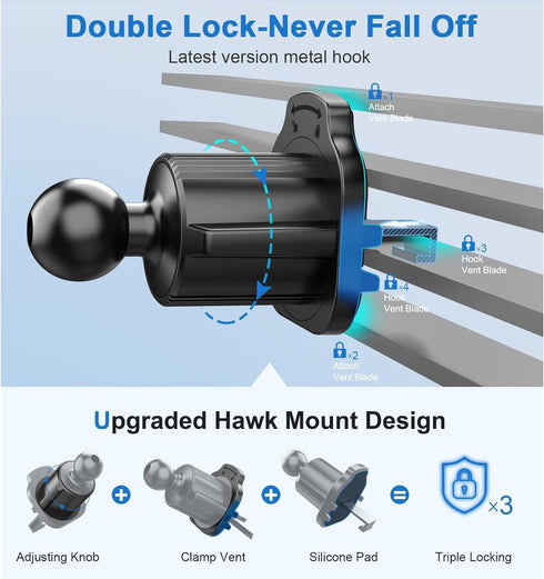 Universal Air Vent Clip for Car Phone Mount, Black Cellphone Holder with Joint Ball Dia (17mm) for Most Cars