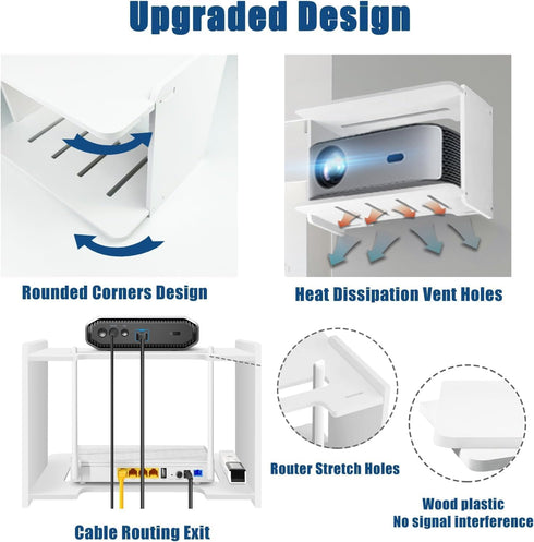 Yemotopro 2 Projector Shelf for Wall Thickened Big Space Heat Dissipation Layers Shelf for Projector, WiFi Router