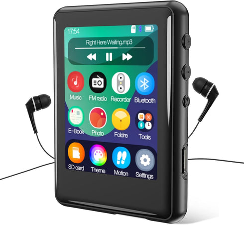 Tokemisc MP3 Player with Bluetooth 5.3, 16GB Full Touchscreen, Kids Portable Music Device, FM Radio, E-Book, Earphones