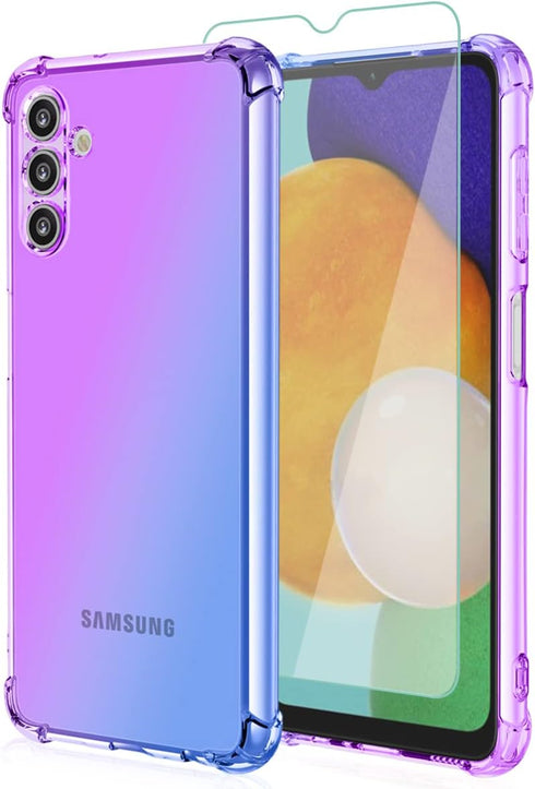 Osophter Clear Case for Samsung Galaxy A13 5G, TPU Shock-Absorption Cover with Screen Protector for A04S (Purple Blue)