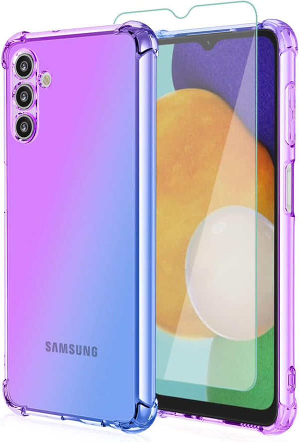 Osophter Clear Case for Samsung Galaxy A13 5G, TPU Shock-Absorption Cover with Screen Protector for A04S (Purple Blue)