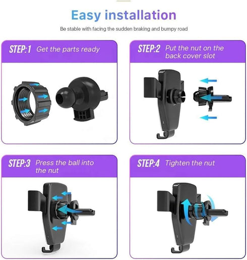 Wireless Car Charger, 10W Qi Fast Charging Auto-Clamping Mount, Compatible with iPhone 11/11 Pro/11 Pro Max
