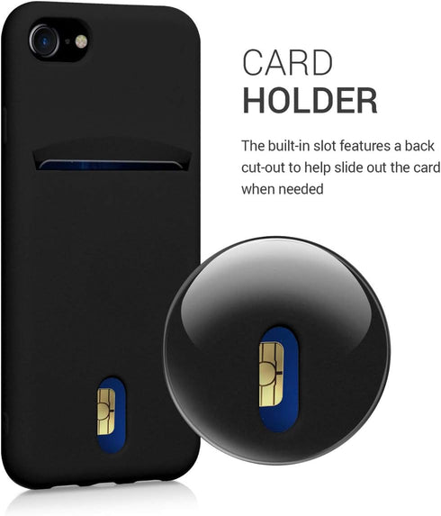 kwmobile Case for Apple iPhone SE (2022), SE (2020), iPhone 8, iPhone 7, Black Soft TPU Phone Cover with Card Holder