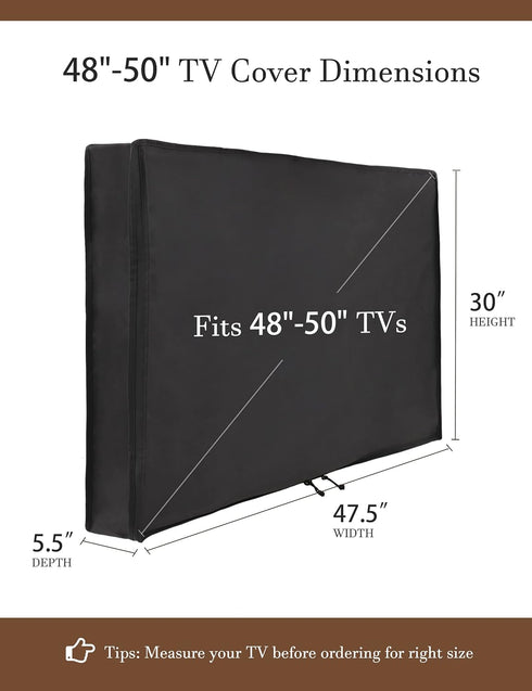 iBirdie Outdoor Waterproof TV Cover for 48 to 50 Inch Flat Screen, Weatherproof with Zipper, Black 600D Fabric