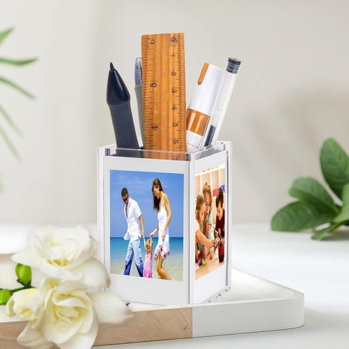 Rekeen Instax Mini Frames and Holder, Displays 4 Instant 54 mm x 86 mm Photos, Clear Acrylic Picture Box, Vase or Pen
