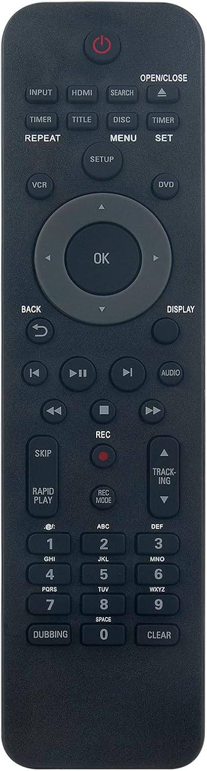 AIDITIYMI NC254UH NC254 Replacement Remote Control Compatible with Philips DVD Recorder/VCR: DVDR3385V/F7 DVDR3385V