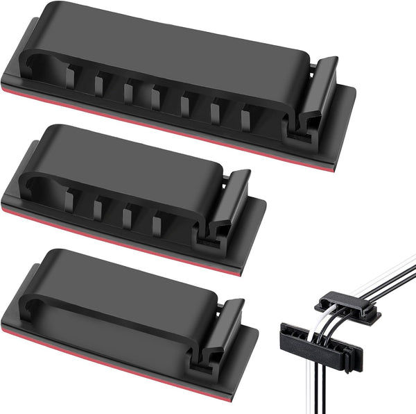 Cable Management Clips, 20 Pcs Black Self-Adhesive Wire Organizers for TV PC Ethernet Cable Under Desk