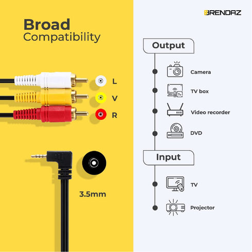 3.5mm 3 6 BRENDAZ to RCA Male Plug Extension Cord for Camcorder Audio/Video AV feet AUX Lead for Smartphones, Tablets