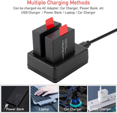Action Camera Battery Pack, 1350mAh Rechargeable Battery (3-Pack) with USB Dual Charger for Sports Cameras