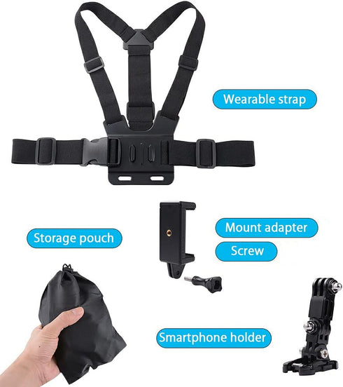 Mobile Phone Chest Mount Strap Holder, Anti-Slide Strap Mount for Phone 360 Degree Rotary for Video Recording Camera