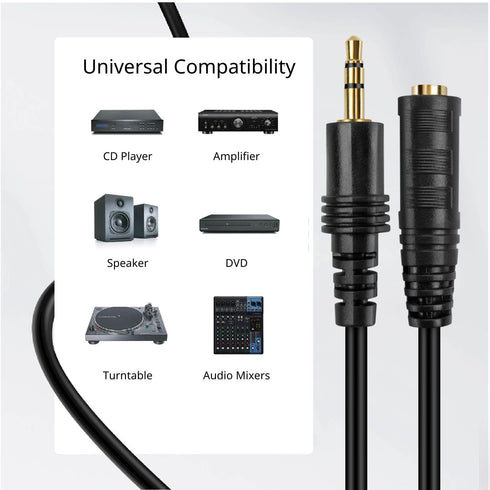 TNP AUX Headphone 3.5mm Extension Cable (3 Feet) - Male to Female Audio Auxiliary Jack Adapter