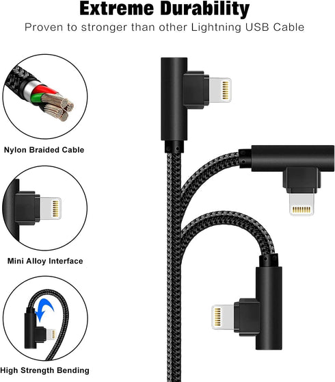 iPhone Cable 5 Pack(3/3/6/6/10FT) MFI Certified Cable Lightning Fast Charger Nylon Braided Data Cord 90 Degree Elbow for Game Video Compatible with iPhone 12 11 Pro Max XR XS Max iPod (Black) by APFEN