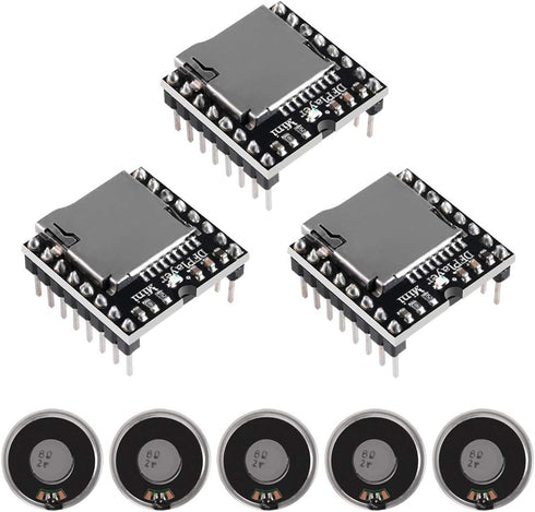 3PCS Mini MP3 Player Audio Module with 5PCS Metal Shell Round Internal Magnet Speaker, 2W 8Ohm MP3 Voice Decode Board