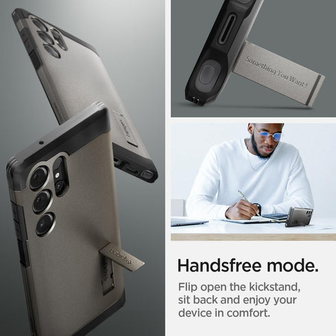 Galaxy S24 Ultra Case by Spigen Tough Armor - Gunmetal, Military-Grade Protection, Kickstand (2024)