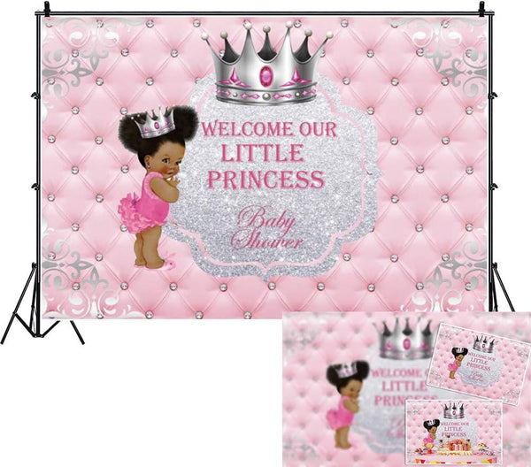 DASHAN 7x5ft Polyester Baby Shower Backdrop - Welcome Our Little Princess Photography Background