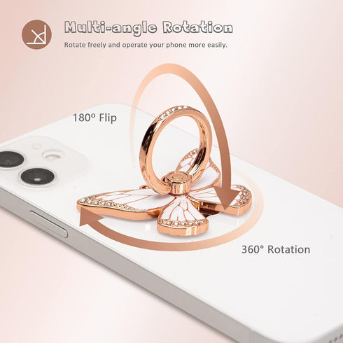 Doflyesky 360 Butterfly Cell Phone Ring Grip Holder, Degrees Rotation Phone Ring Grip Stand, Metal Finger Kickstand