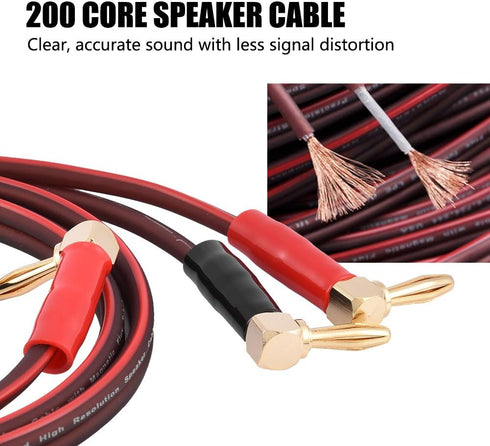 HI-FI Pure Copper Speaker Cable with Right Angle L Type Gold-Plated Connector, Red & Black (1M)