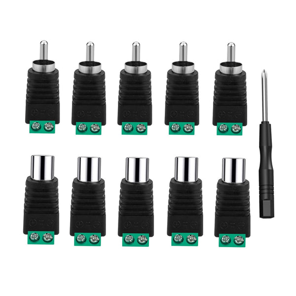 RCA to Speaker Wire Adapter, 10Pcs RCA to AV Screw Terminal Connector, Solderless Converter for Audio/Video