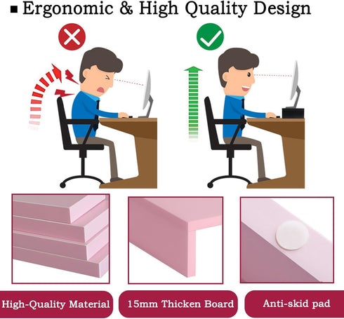 TEAMIX Pink Monitor Stand Riser - 2 Pack Wood 2 Tier Adjustable Stand for Dual Monitors, Laptop, PC