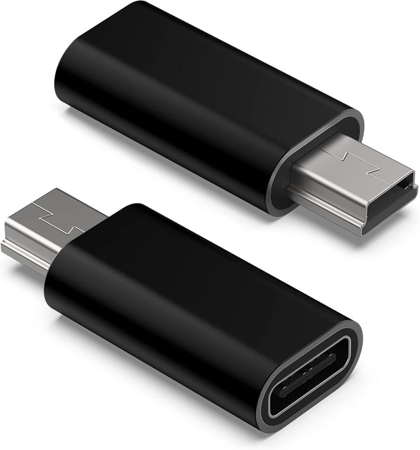 USB C to Mini USB Adapter, Type C Female to Mini USB 2.0 Male Connector for GoPro Hero 3+, MP3 Players, 2-Pack Black