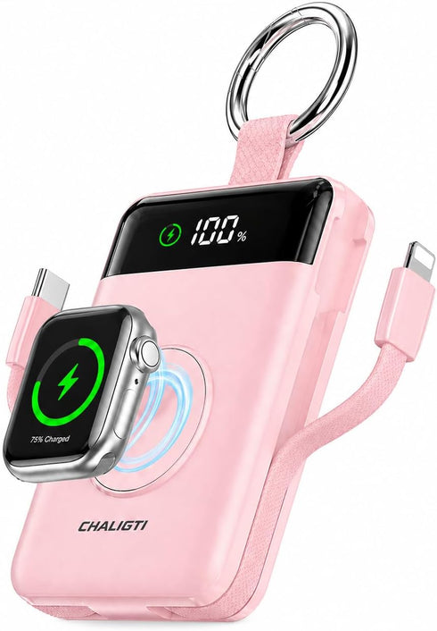 CHALIGTI Portable Charger,5000mAh PD 20W Super Fast Charging Power Bank with Built-in Cables,Travel