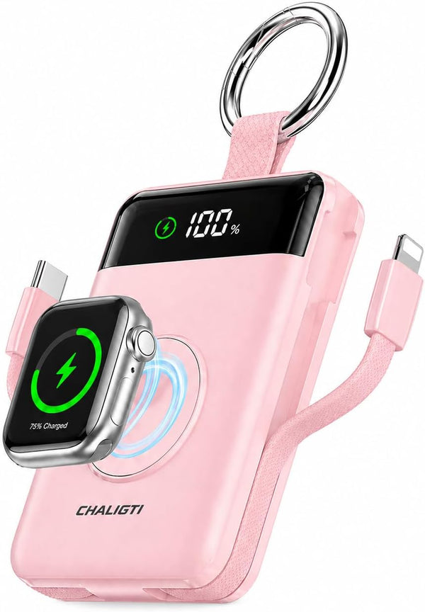 CHALIGTI Portable Charger,5000mAh PD 20W Super Fast Charging Power Bank with Built-in Cables,Travel