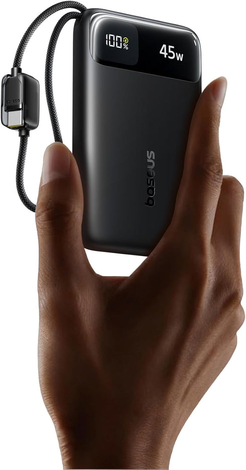 Baseus 45W Ultra Slim 10000mAh Power Bank Built-in USB-C Cables, CCC Certified Portable
