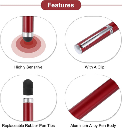 MECCANIXITY 4pcs Ballpoint Pen with Stylus Tip, 2 in 1 Ink Pen & Fine Point Rubber Stylus for All Capacitive Touch