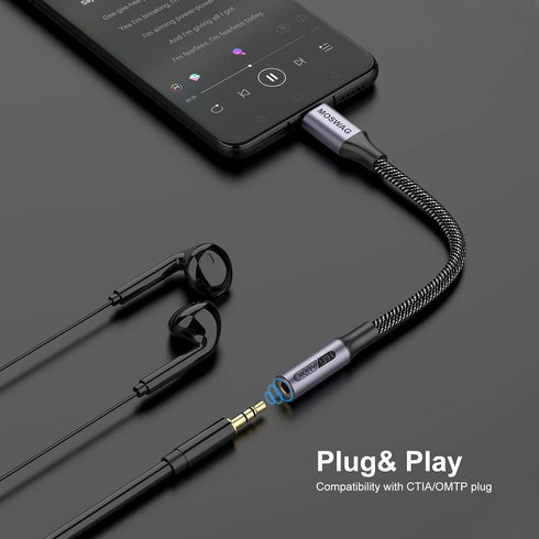 MOSWAG USB Type C to 3.5mm Headphone Jack Adapter, Audio Adapter USB C to Aux Dongle Cable Cord for iPhone 15 Plus/15 Pro Max Samsung Galaxy S23 S22 Ultra S20+ Note 20 10,Pixel 7 6 5 4 and More