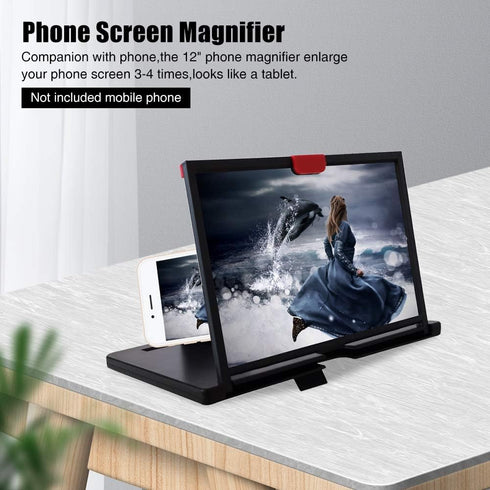 iayokocc 12'' 3D Screen Magnifier Amplifier, Mobile Phone HD Magnifying Projector with Foldable Stand Holder, Phone