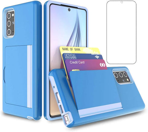 Phone Case for Samsung Galaxy Note 20 with Tempered Glass Screen Protector, Slim Wallet Cover with Credit Card Holder