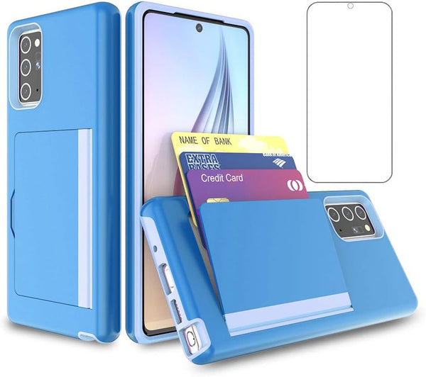 Phone Case for Samsung Galaxy Note 20 with Tempered Glass Screen Protector, Slim Wallet Cover with Credit Card Holder
