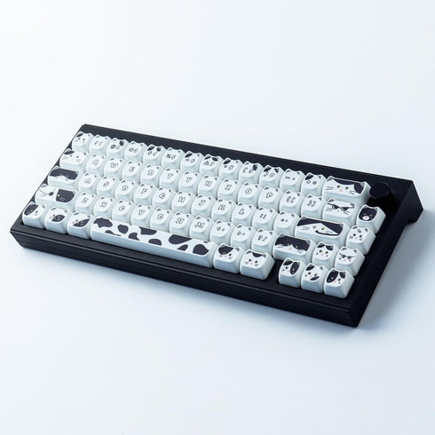 PBT Keycaps 135 Keys, Black and White Cat Cute Shape Keycaps Set, Dye-Sublimation Mao Profile for Mechanical Keyboards