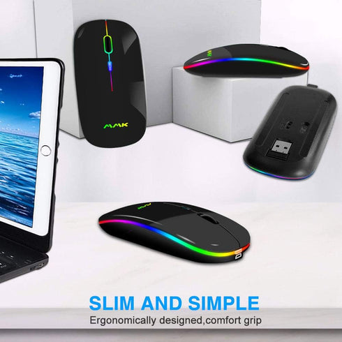 Wireless Bluetooth Mouse for Laptop, Rechargeable Mouse 2.4G USB Optical Wireless Mouse, LED Slim Dual Mode (Bluetooth