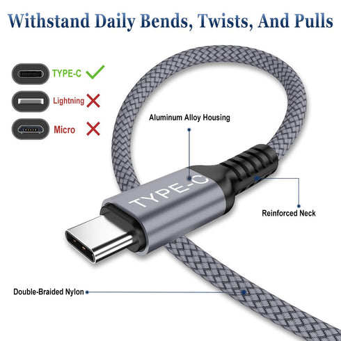 Basesailor USB C to Type C 100W Cable 6.6ft/2Pack,Power Delivery Fast Charging PD Charger Cord for iPhone 15 Max,MacBook,iPad Pro 10 10th Air 4 5th Mini 6 6th Gen,Samsung Galaxy Z Flip 5,Google Pixel