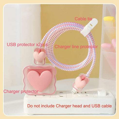 ZOSTLAND 5 in 1 DIY 18W 20W Heart Shape Protector Data Cable USB Charger Line Earphone Wire Saver Organizer Compatible with iPhone 11 12 13 14 15 Pro Max (Love Pink)