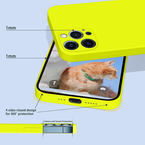 Compatible with iPhone 12 Pro Case Fluorescent Yellow, Soft Liquid Silicone Rubber Full-Body Protective Cover