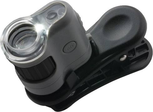 Carson MicroMini 20x LED Lighted Pocket Microscope with Built-in LED and UV Flashlight, Universal Smartphone