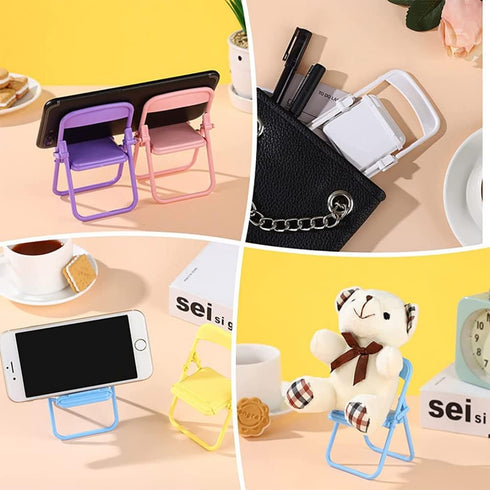 nanaxagly 4Pcs 4 Mini Chair Foldable Cell Phone Stand, Portable Funny Cute Cell Phone Holder Stand Compatible