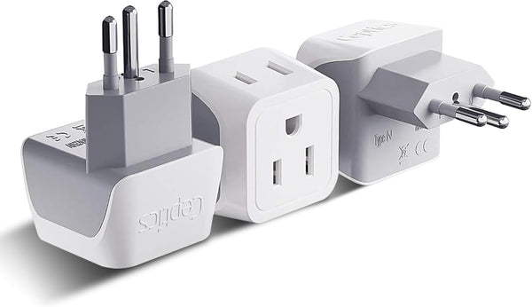 Ceptics Brazil Travel Adapter Plug, Dual USA Input - Type N (3 Pack), Ultra Compact and Safe Grounded