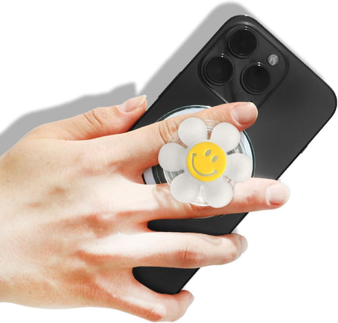 On The Grip Magnetic Luminous Smiley Flower Mobile Phone Grip: Swappable & Collapsible Grip for Phones & Tablets