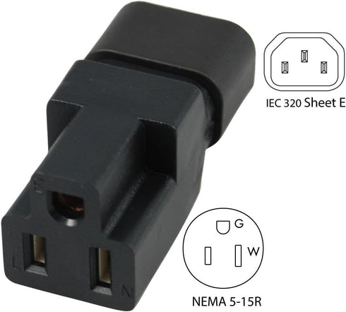 Conntek 30130 IEC C14 to NEMA 5-15R Plug Adapter, 10Amp