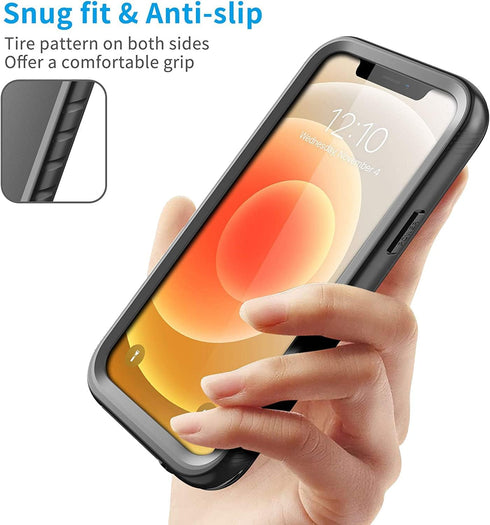SPORTLINK Waterproof Case for iPhone 12, Full Body Shockproof Dustproof with Screen Protector, Black