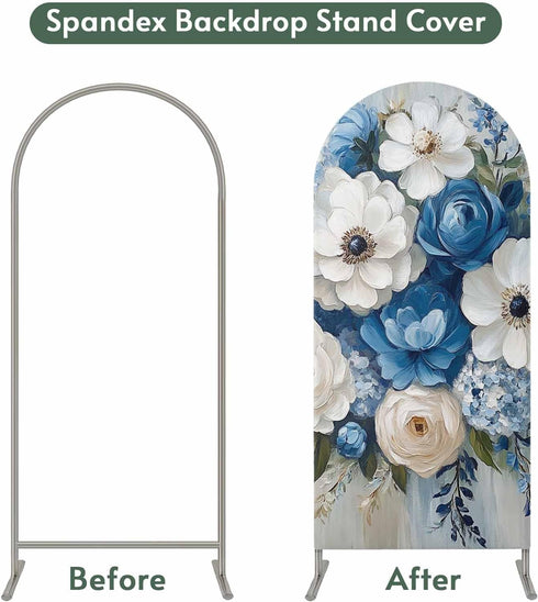 Jnbasdffb 6.6 Country Hydrangeas Flower Wedding Arch Cover,Stretchy Spandex Arch Backdrop Stand Covers FT,Blue White