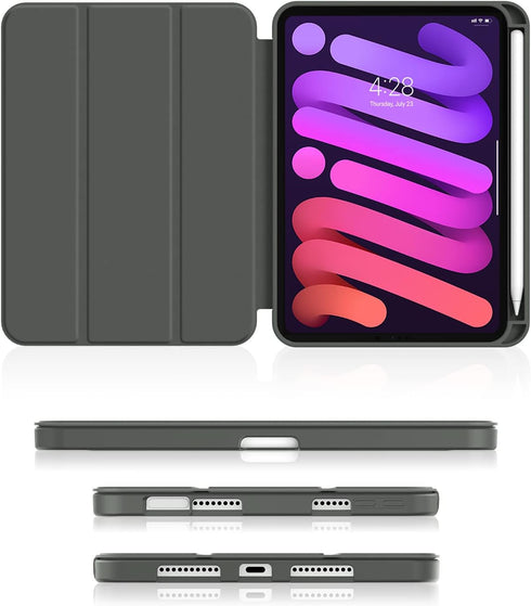 Soke iPad Mini 7 A17 Pro Case 2024, iPad Mini 6 Case 2021 with Pencil Holder, Shockproof Protection, Dark Grey
