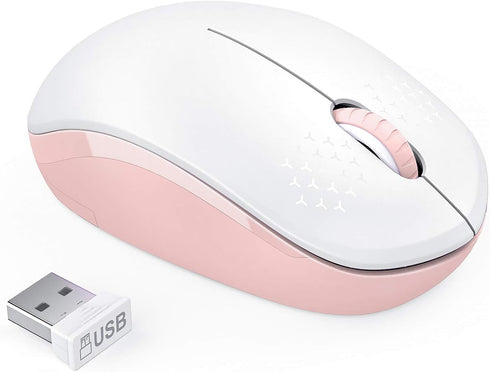 seenda 2.4G Noiseless Wireless Mouse with USB Receiver for PC, Tablet, Laptop - Pink & White