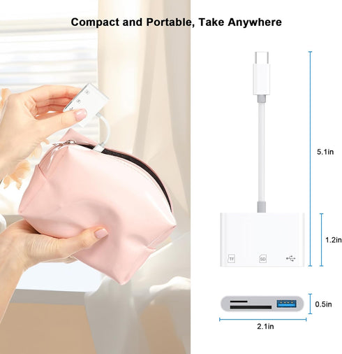 Smilebridge 17 16 15 3-in-1 USB C SD Card Reader for iPhone Pro Max iPad MacBook, Type C Memory Trail Camera Card