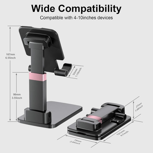 Meizigua Devices,Black,2Pack Phone Holder for Desk Cell Phone Holder Height Angle Adjustable Stands, Anti-Slip Base