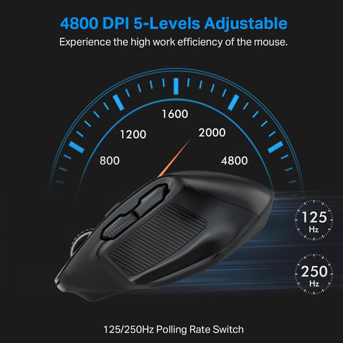 E-YOOSO Large Bluetooth Wireless Mouse, 3 Modes Bluetooth 5.0&3.0, 5-Level 4800 DPI, 6 Button Ergo Mouse for Laptop,